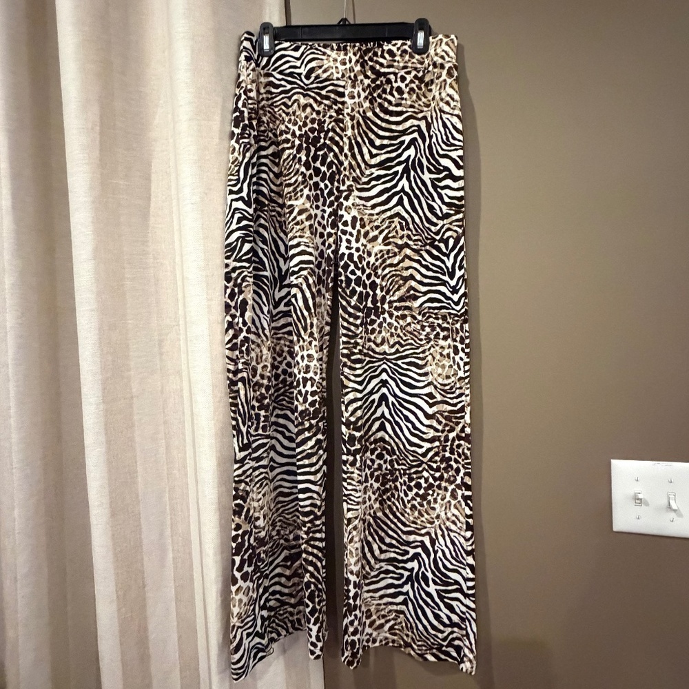Anne Klein Animal Print Flowy Wide Leg Relaxed Lightweight Fit Pants, Size Small